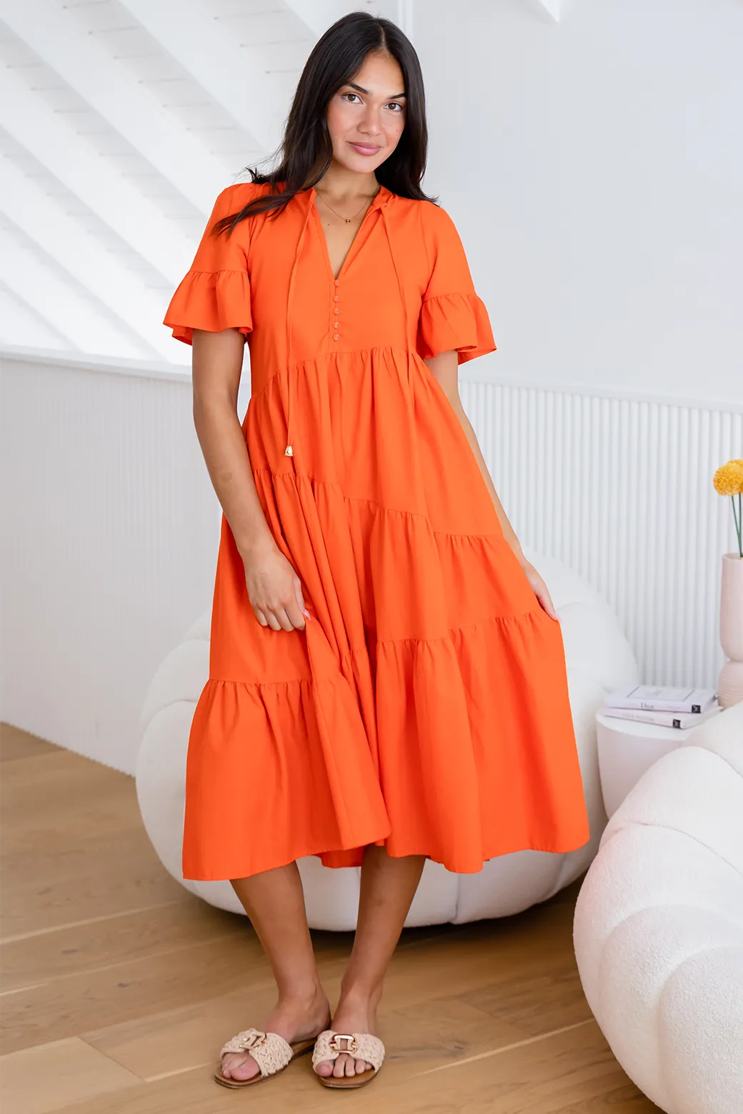 Della Midi Dress Sunset Orange