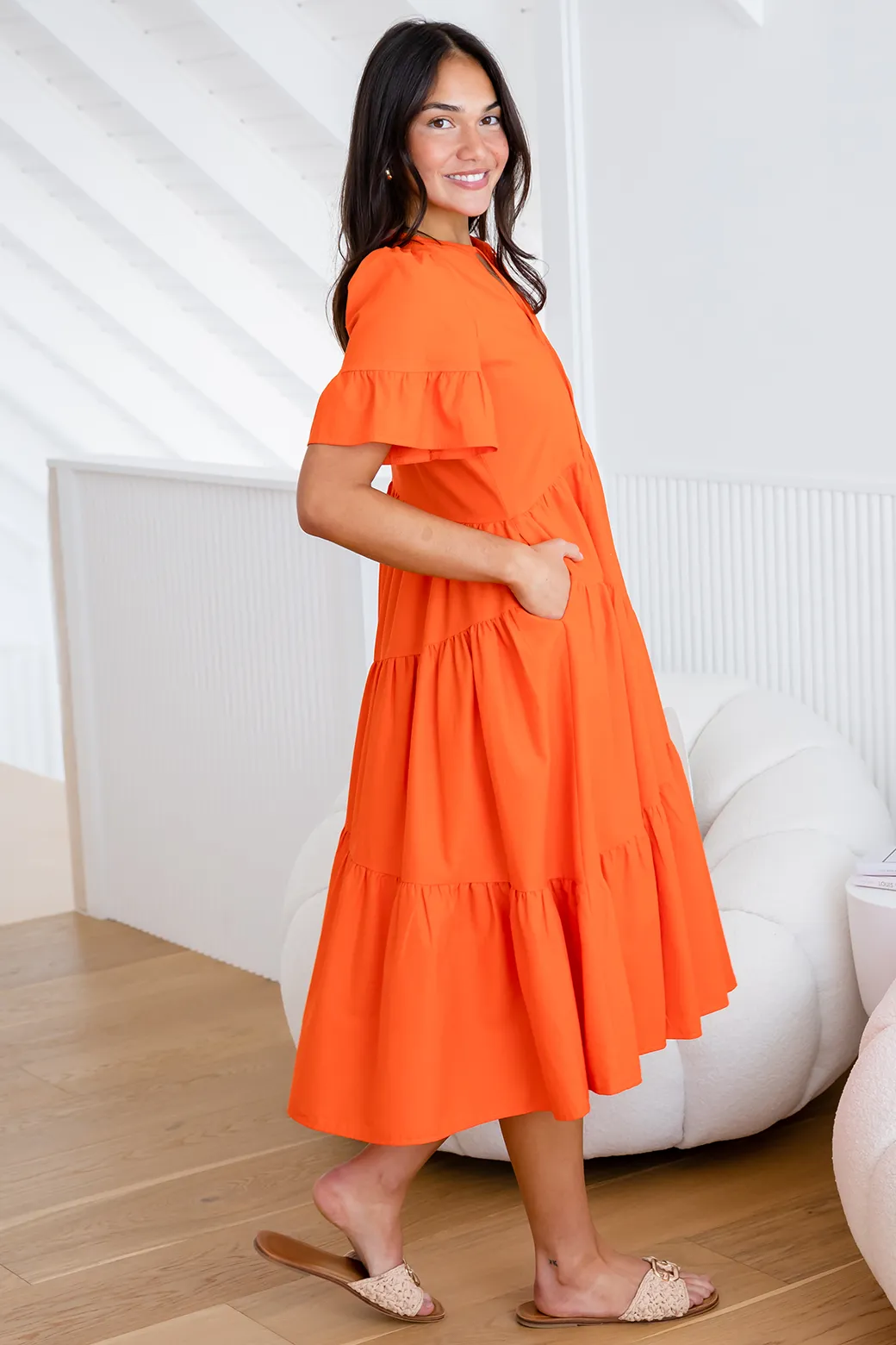 Della Midi Dress Sunset Orange