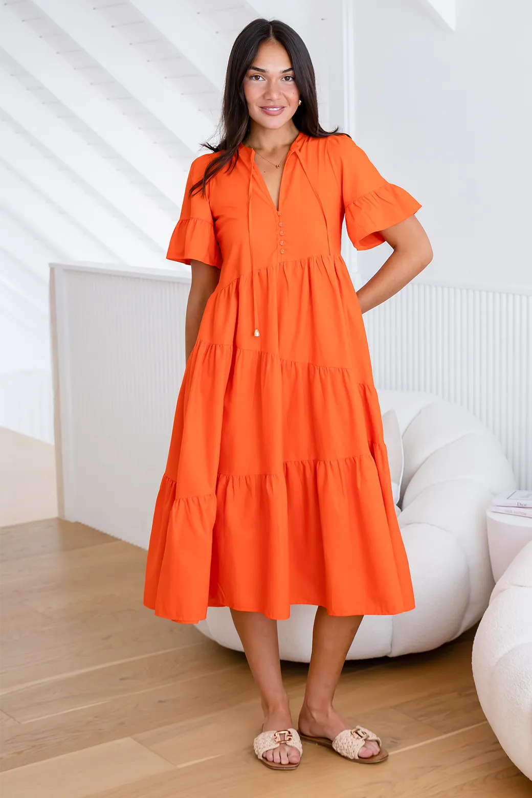 Della Midi Dress Sunset Orange