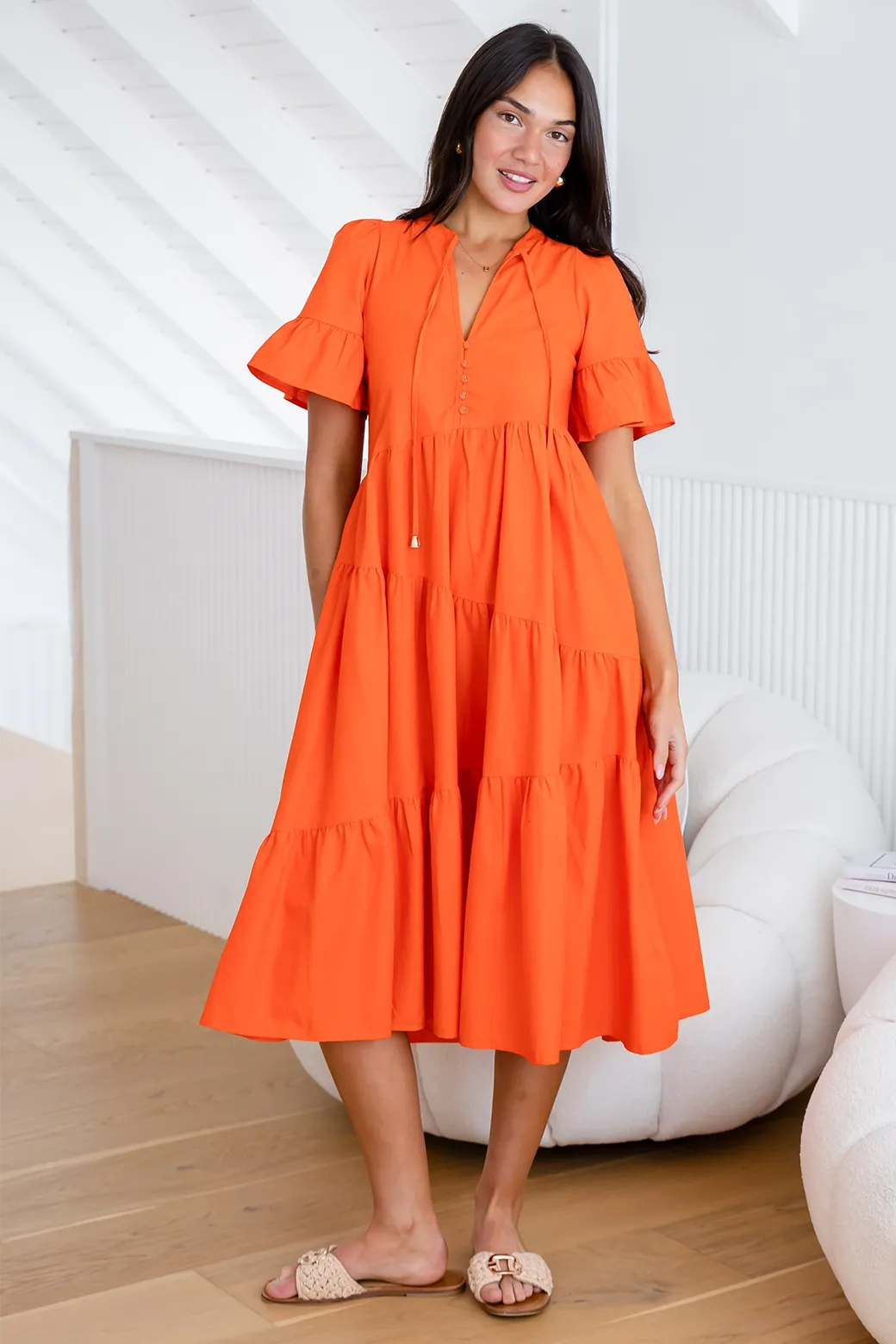 Della Midi Dress Sunset Orange