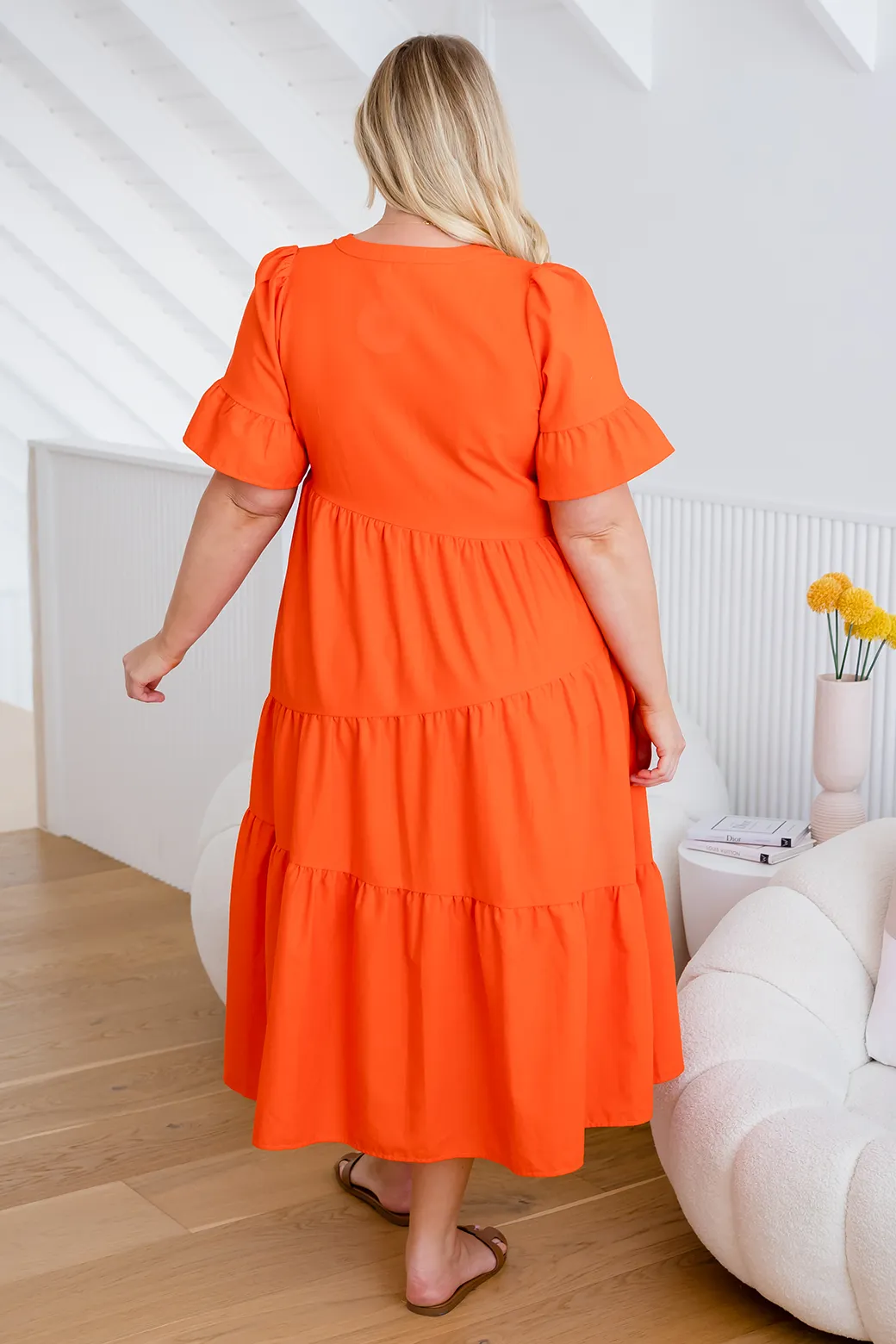 Della Midi Dress Sunset Orange