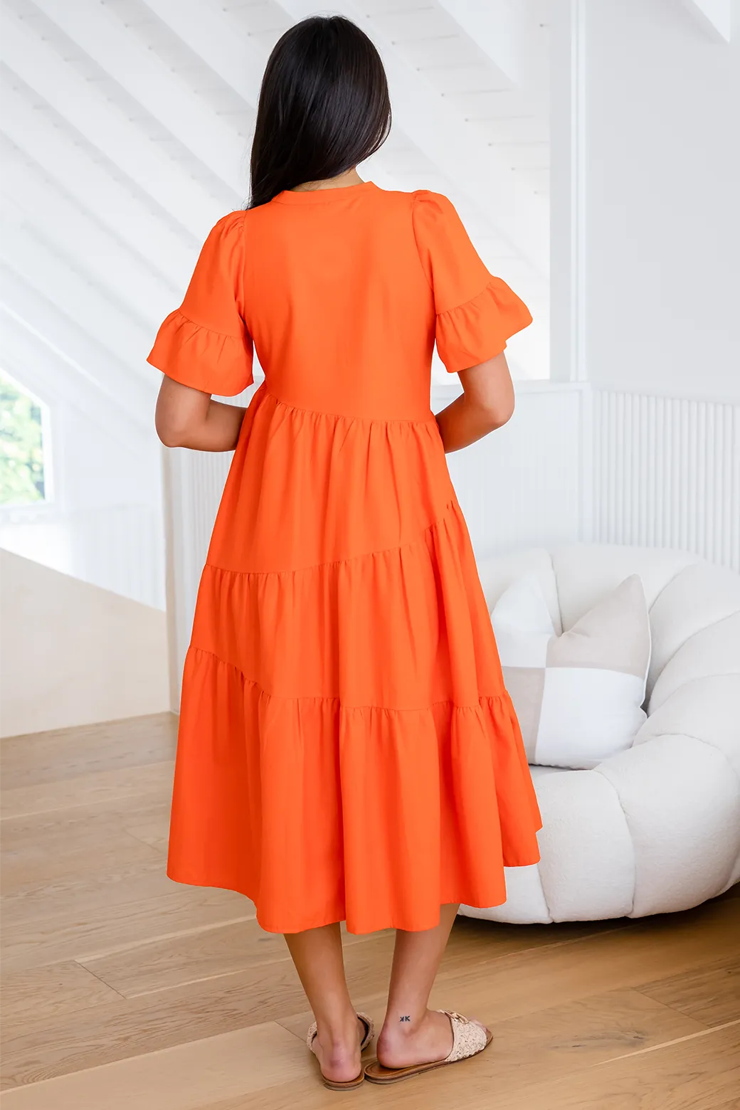 Della Midi Dress Sunset Orange