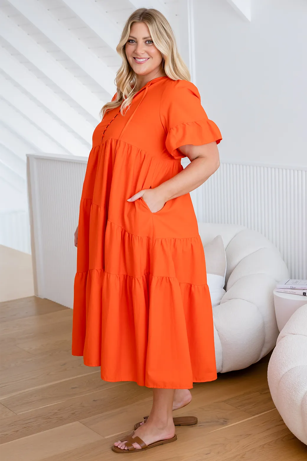 Della Midi Dress Sunset Orange