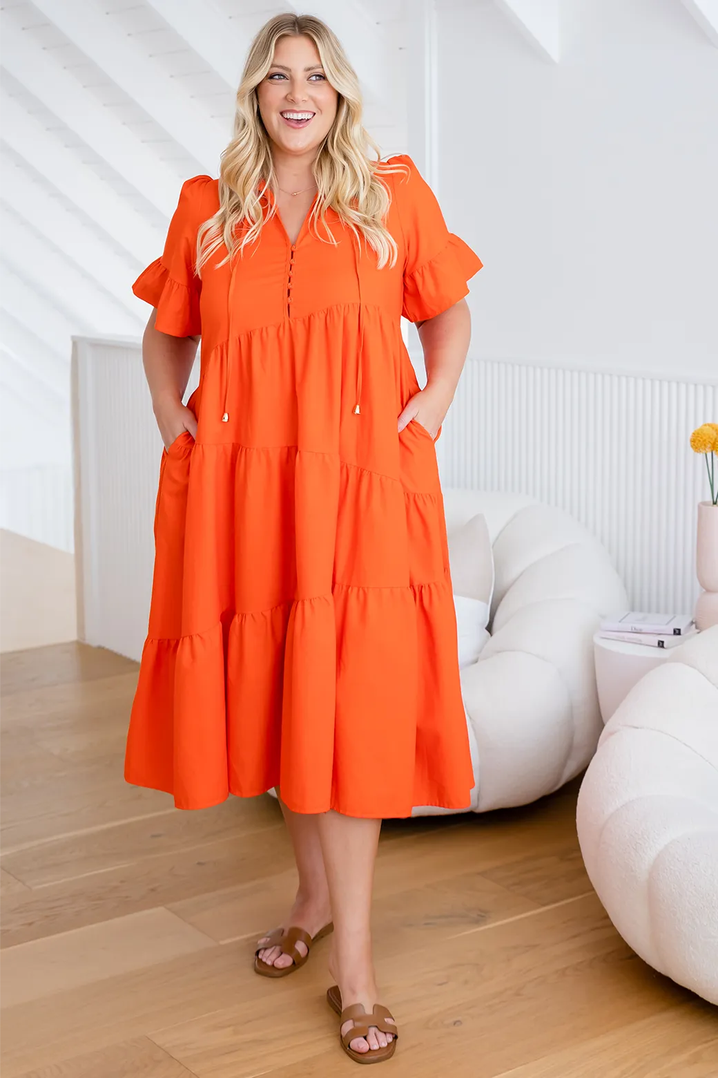 Della Midi Dress Sunset Orange