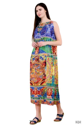 Devarshy Tibetan Thangka Digital Printed Long Drawstring Dress -  1064C