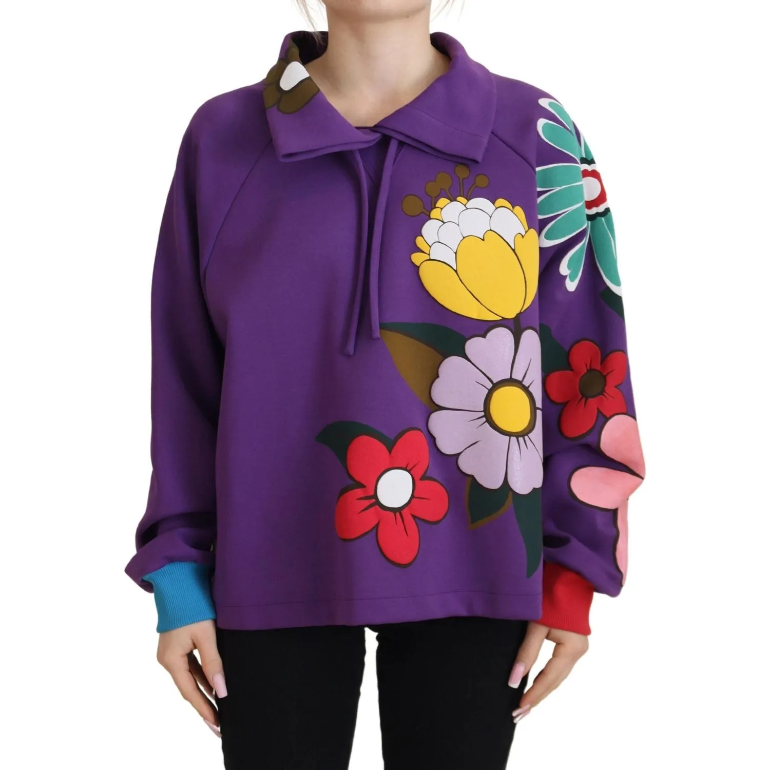 Dolce & Gabbana Elegant Purple Floral Pullover Sweater