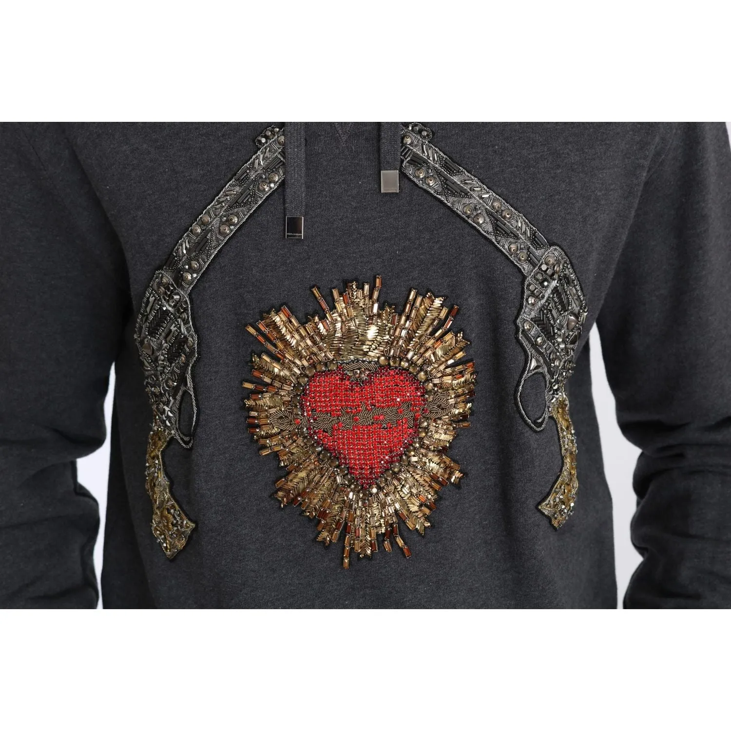 Dolce & Gabbana Gray Crystal Heart Gun Motif Sweater