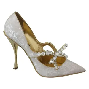 Dolce & Gabbana White Crystal Bow Pearl Mary Jane Pumps Shoes