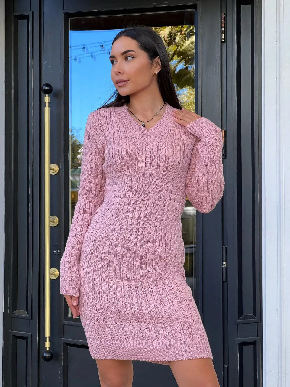 Dress Knitted New Season Warm Women Clothing Dress Color Powder