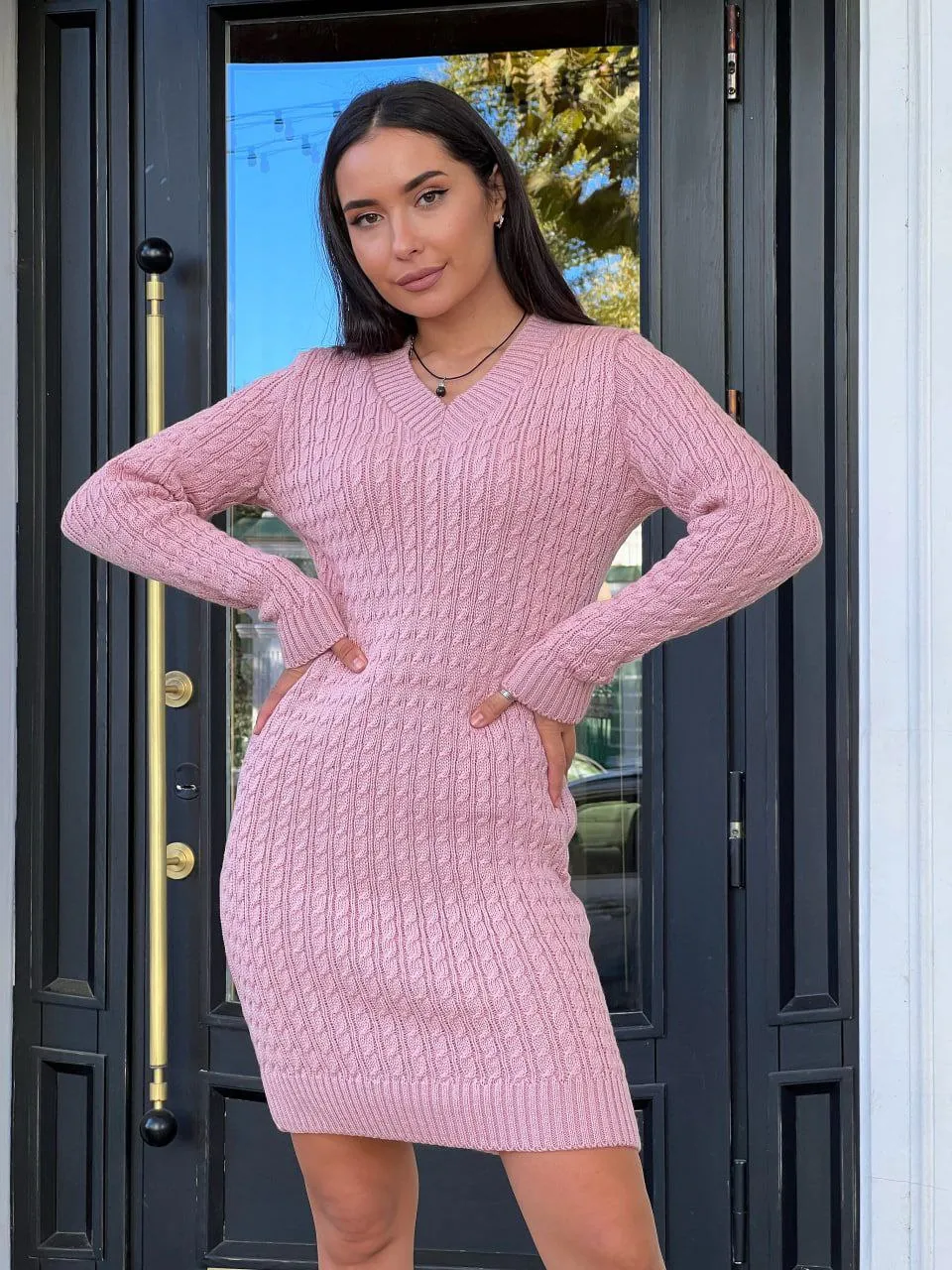 Dress Knitted New Season Warm Women Clothing Dress Color Powder