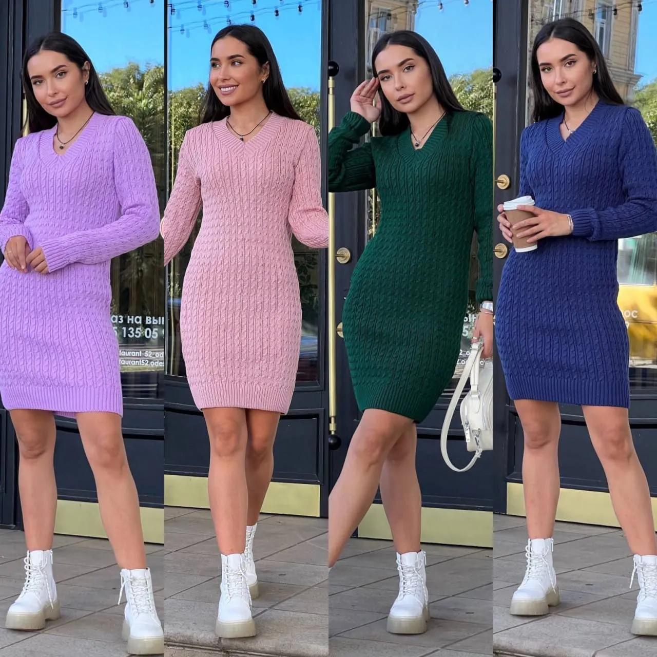 Dress Knitted New Season Warm Women Clothing Dress Color Powder