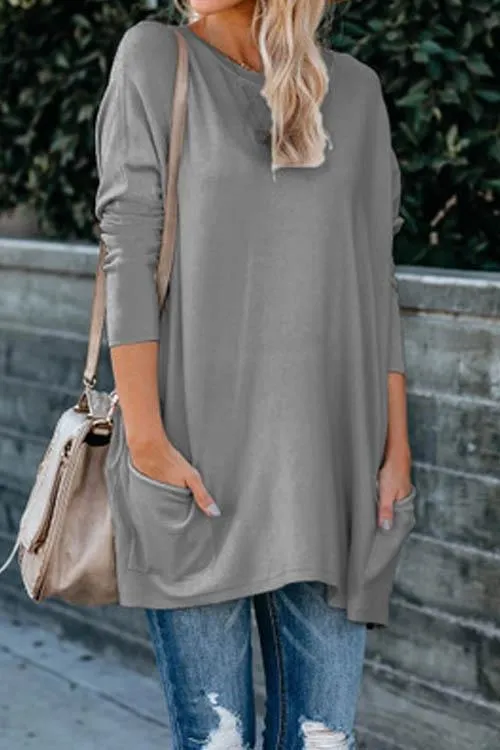 Dunnmall Cozy Pocket Long T-shirt