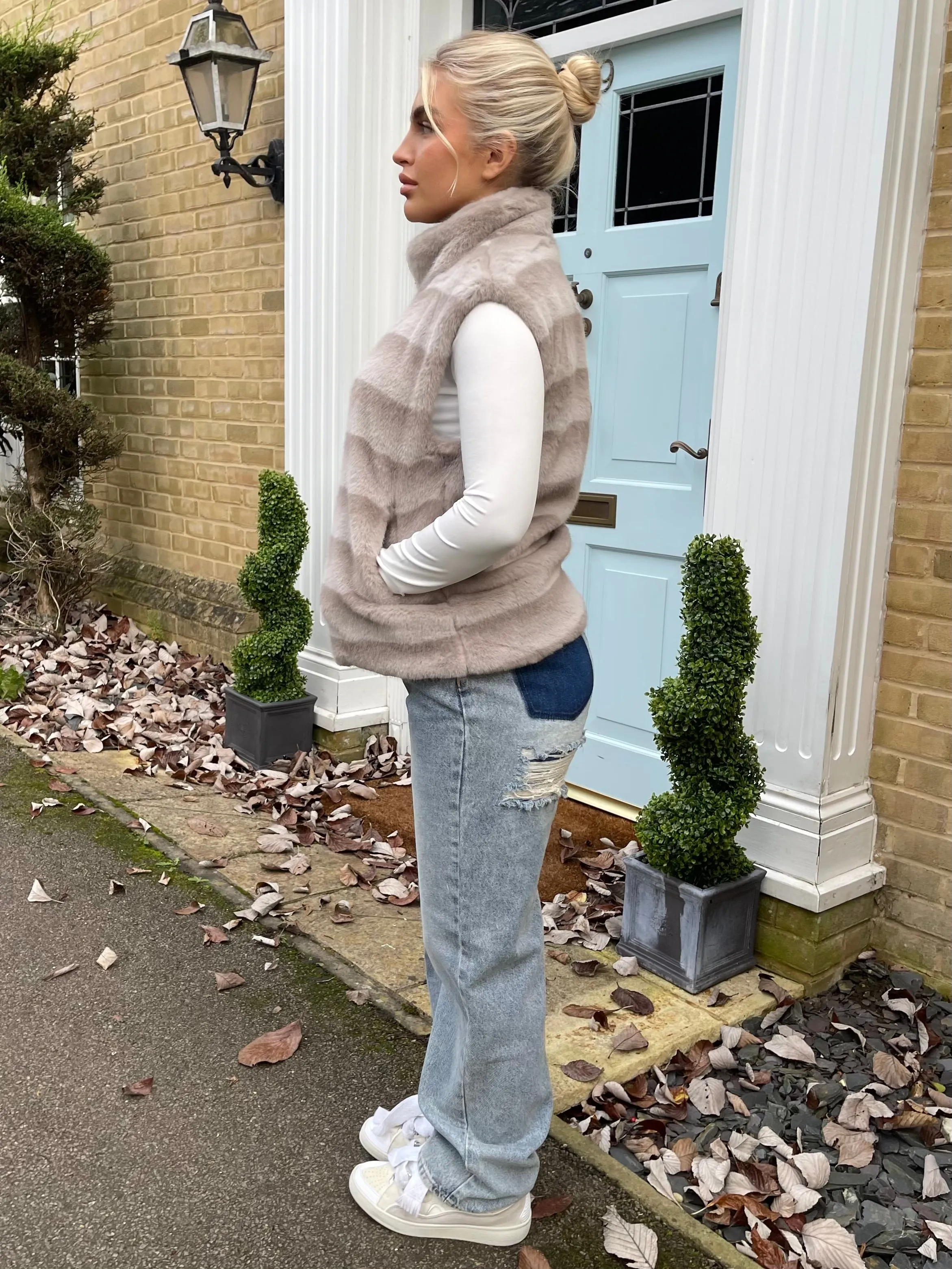 Elsa Beige/Grey faux fur Gilet