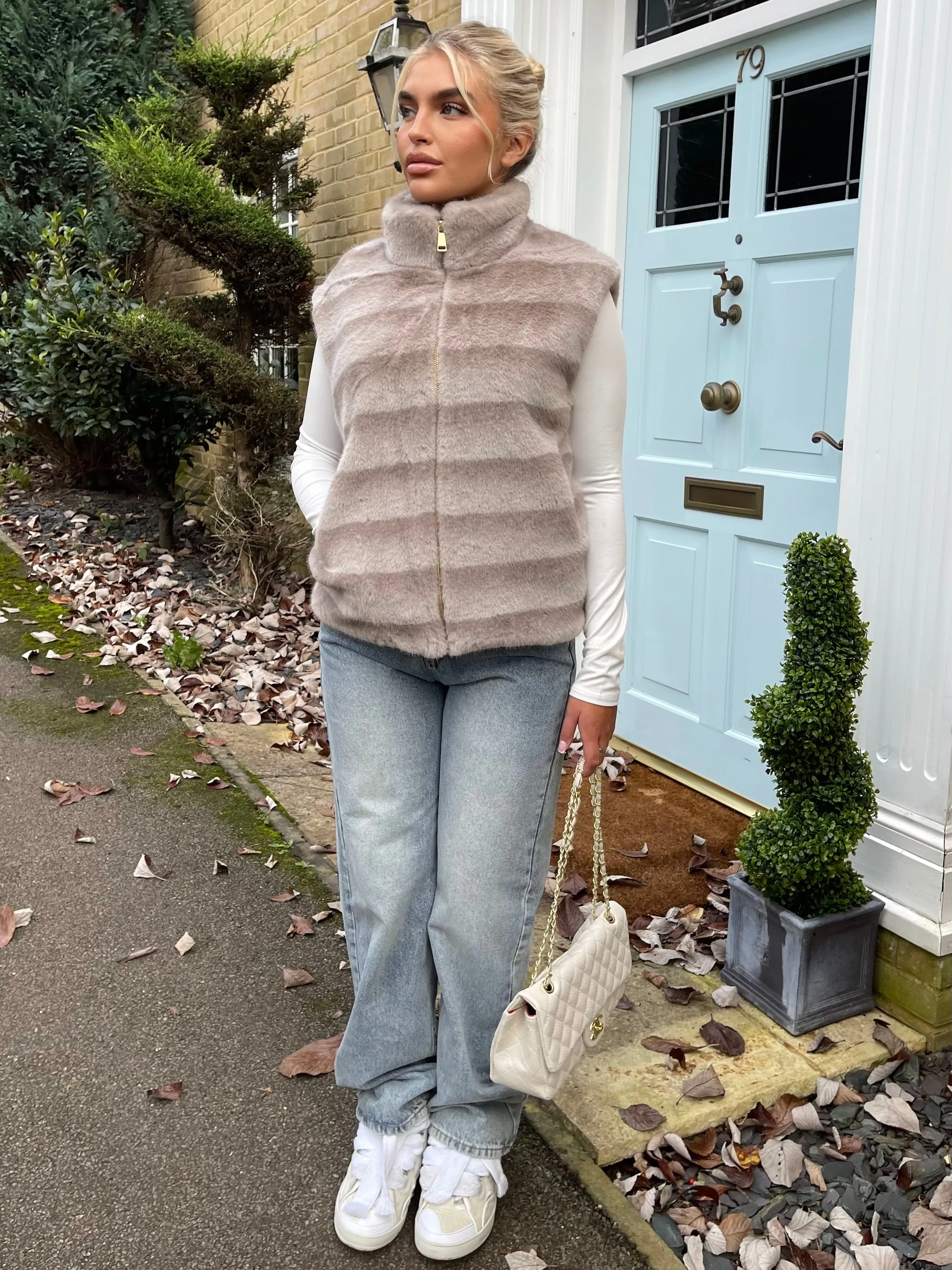 Elsa Beige/Grey faux fur Gilet