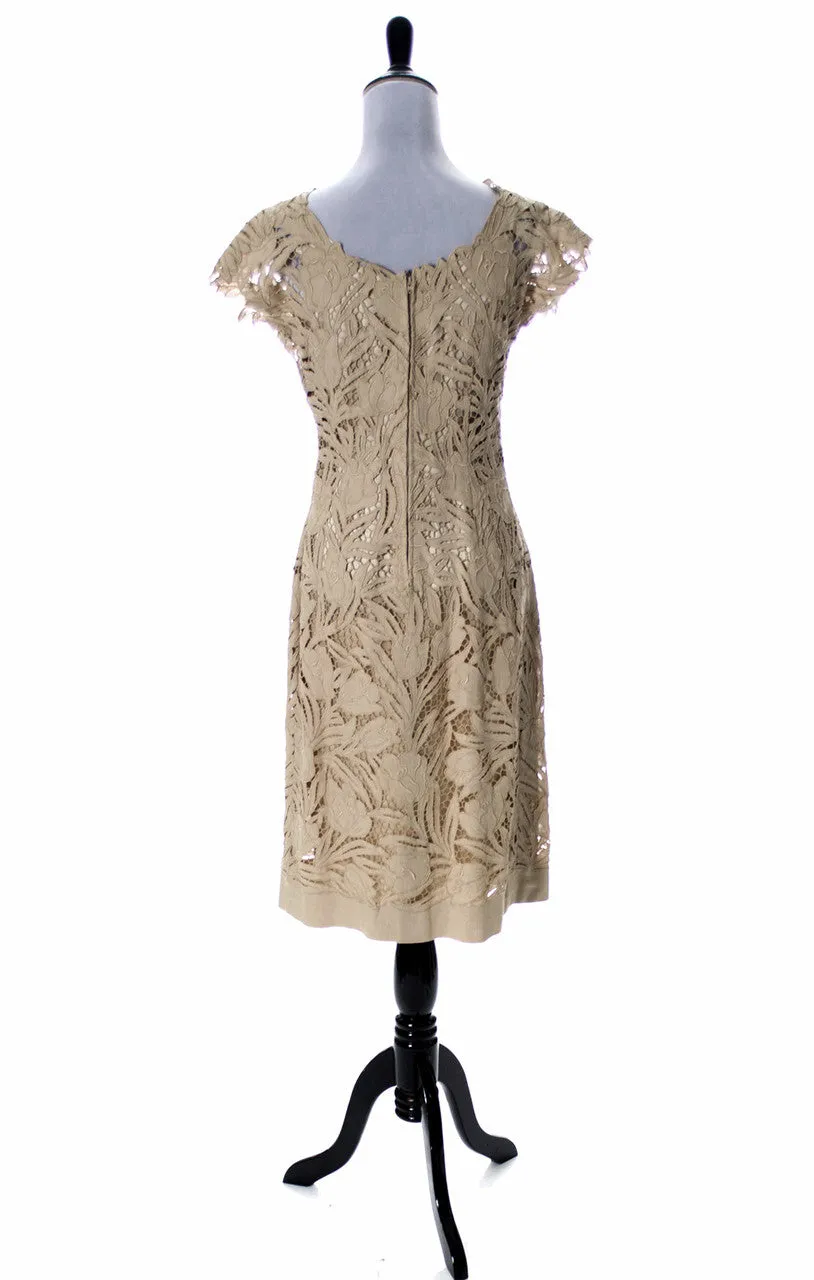 Fabulous 60's Vintage Lace Dress Cut Work Roses Cocktail or Mother of the Bride Dress