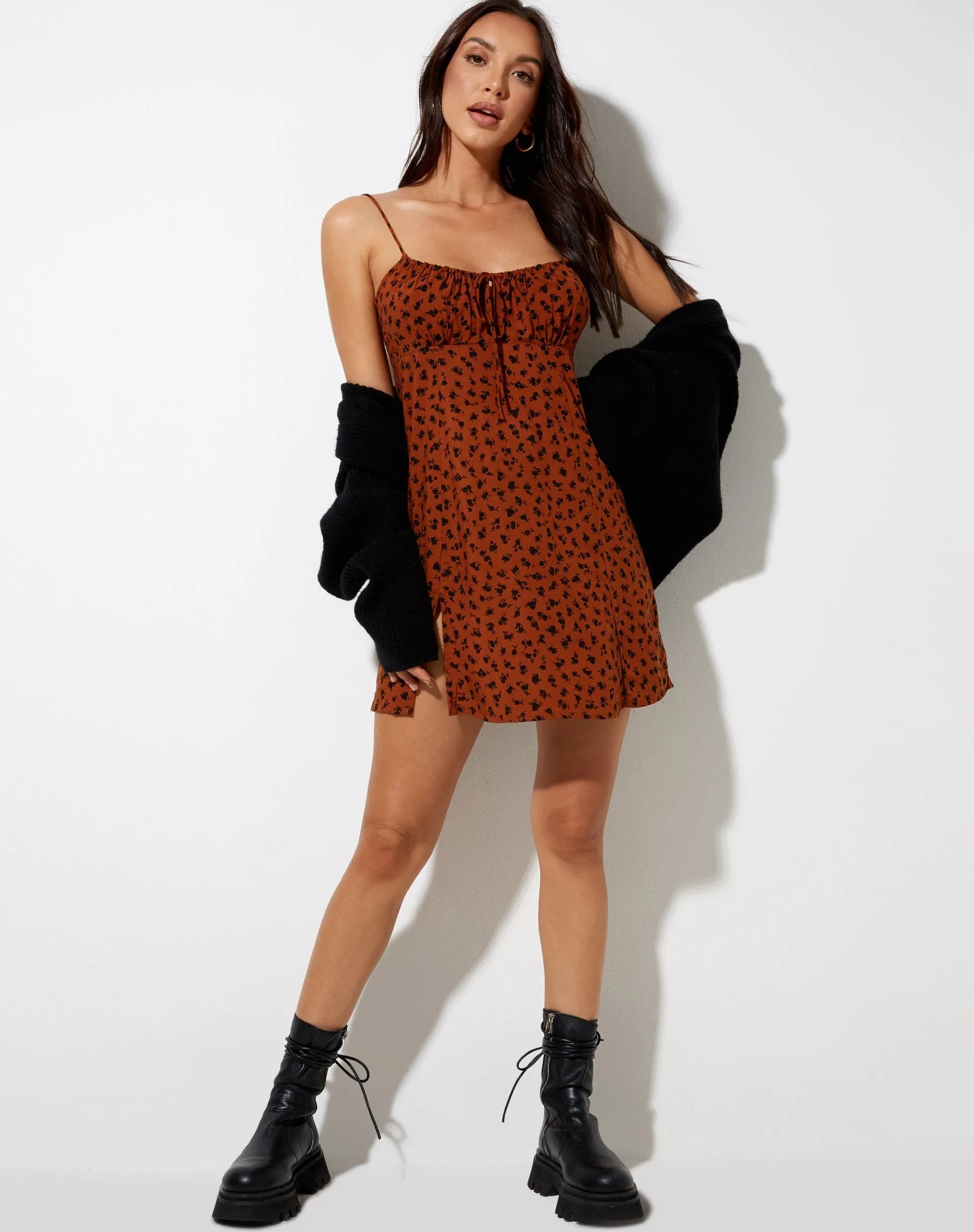 Famala Mini Dress in Dainty Daisy Bombay Brown