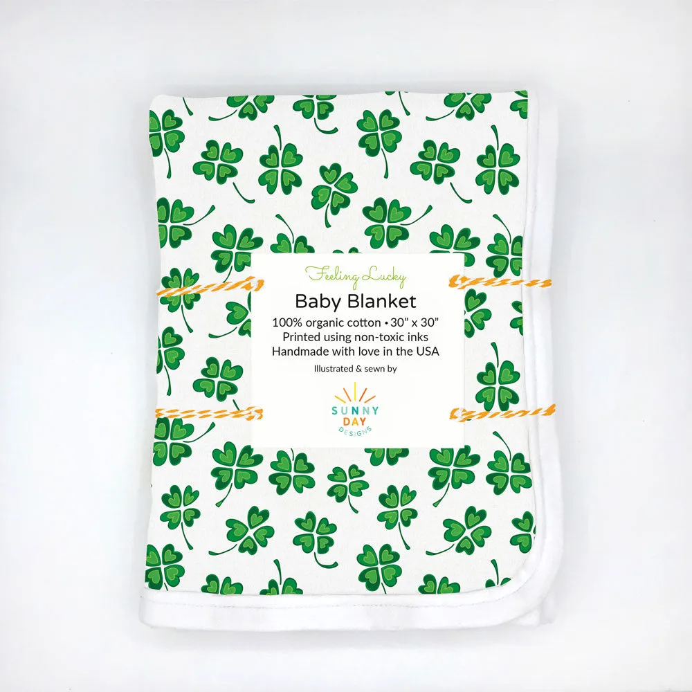 Feeling Lucky Four-Leaf Clover Baby Receiving Blanket - Organic Cotton