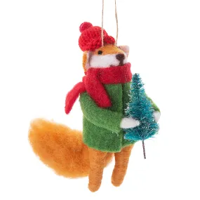 Felted Fox Ornament with Tree