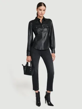 Feminine Leather Military 70s Shirt -- Noir