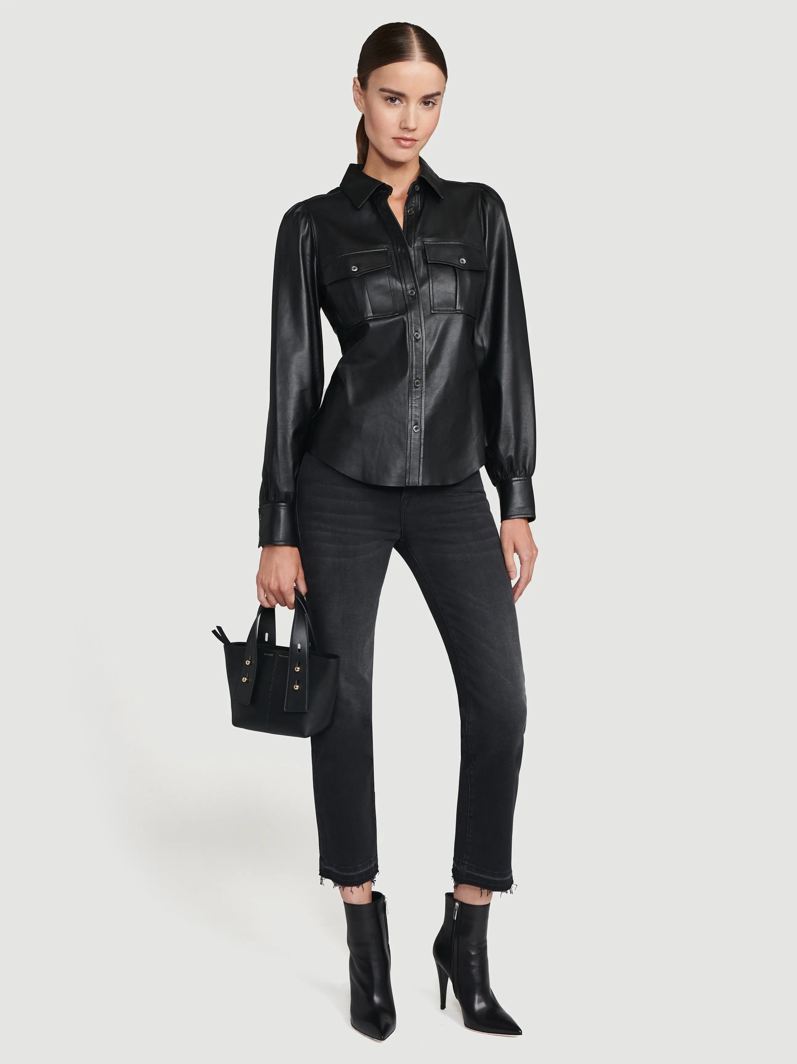 Feminine Leather Military 70s Shirt -- Noir