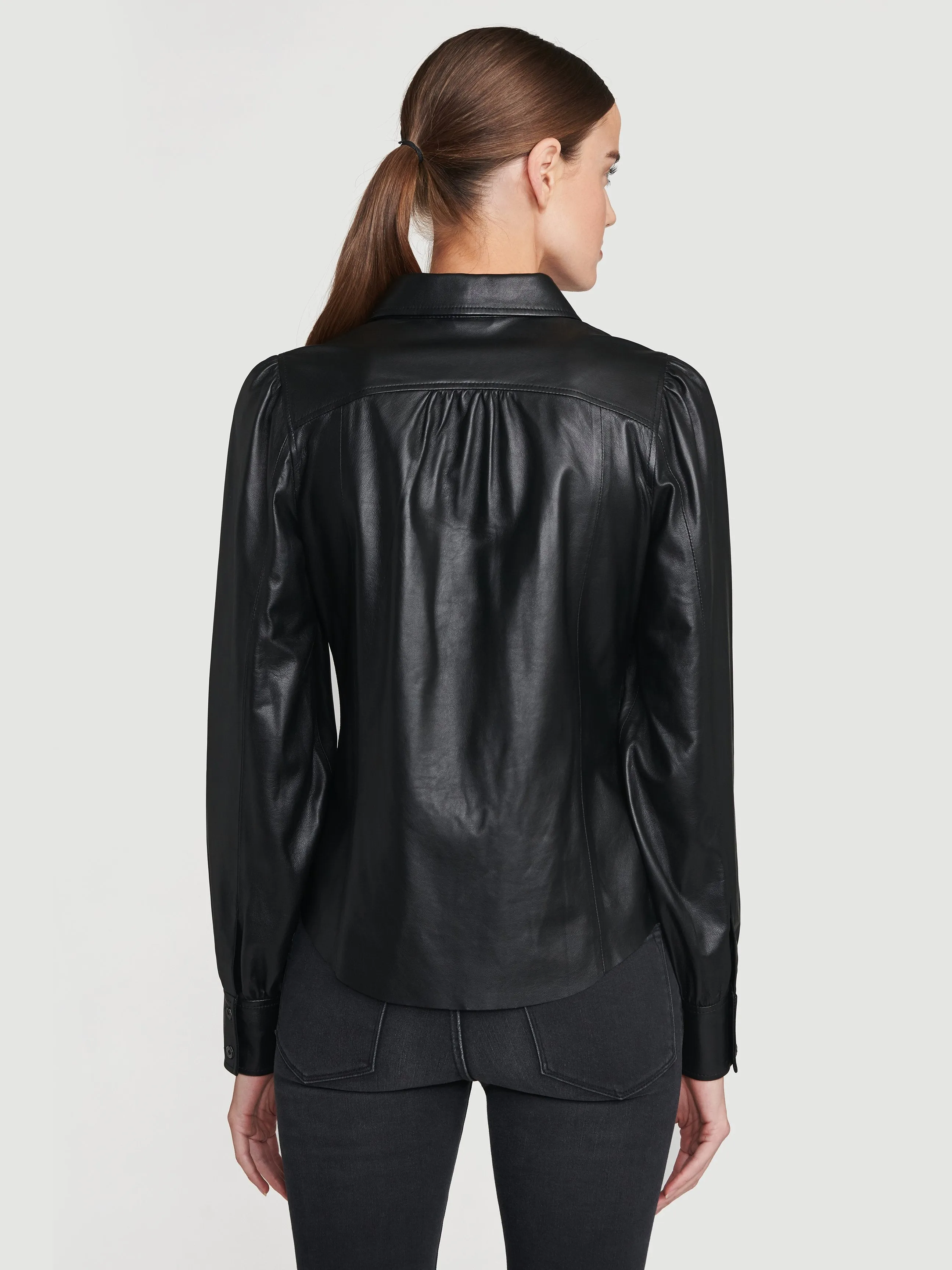 Feminine Leather Military 70s Shirt -- Noir