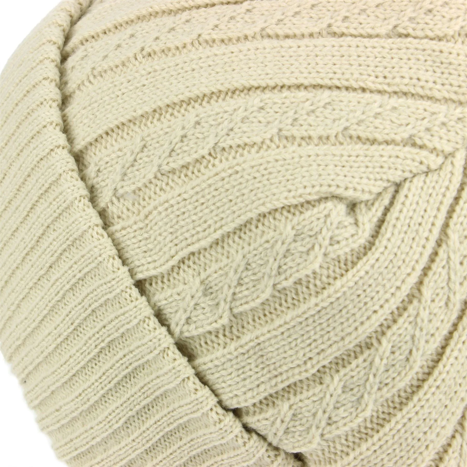 Fine Knit Beanie Hat with Super Soft Fleece Lining - Beige