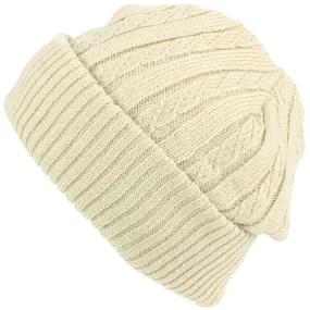 Fine Knit Beanie Hat with Super Soft Fleece Lining - Beige