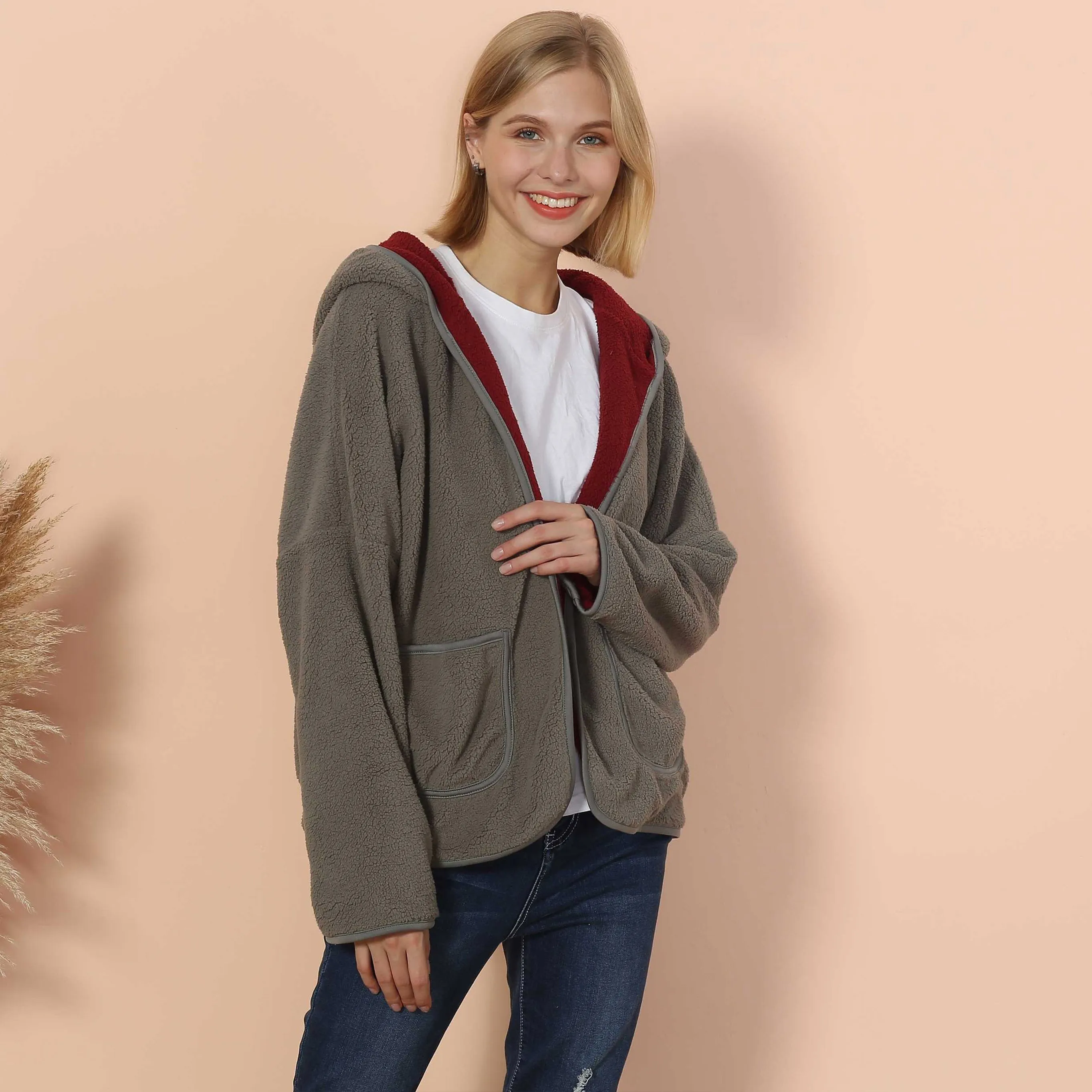 Fleece Open Front Pocket Hoodie