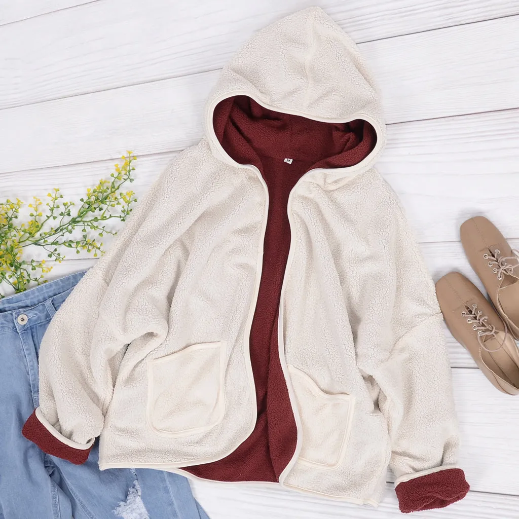 Fleece Open Front Pocket Hoodie