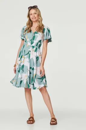 Floral Knee Length Skater Dress