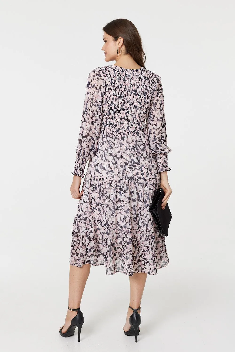 Floral Tiered Smock Midi Dress