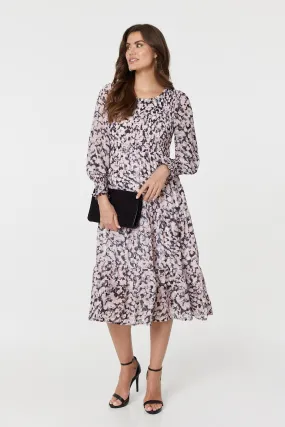 Floral Tiered Smock Midi Dress