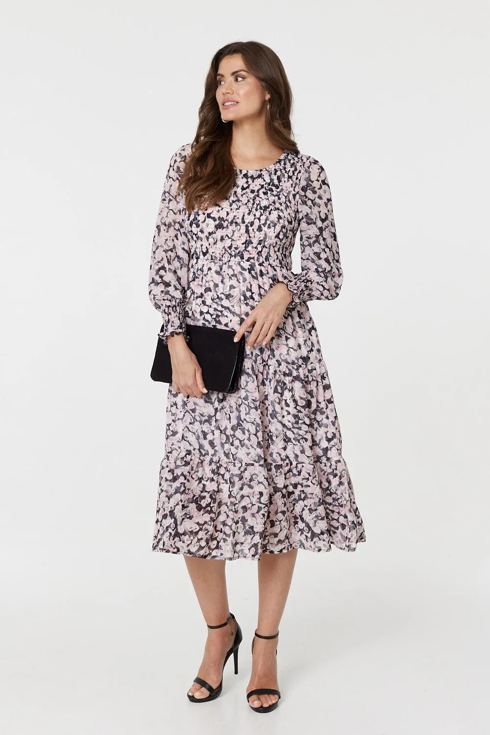 Floral Tiered Smock Midi Dress