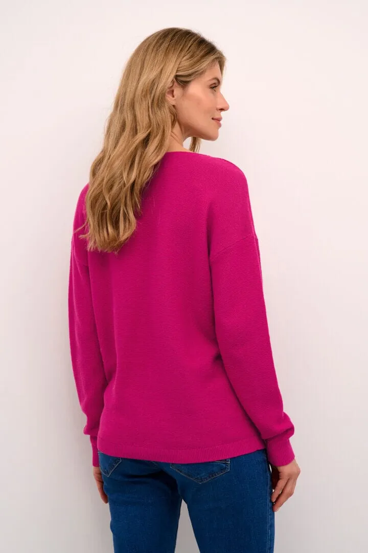 FUCHSIA V NECK COTTON SWEATER