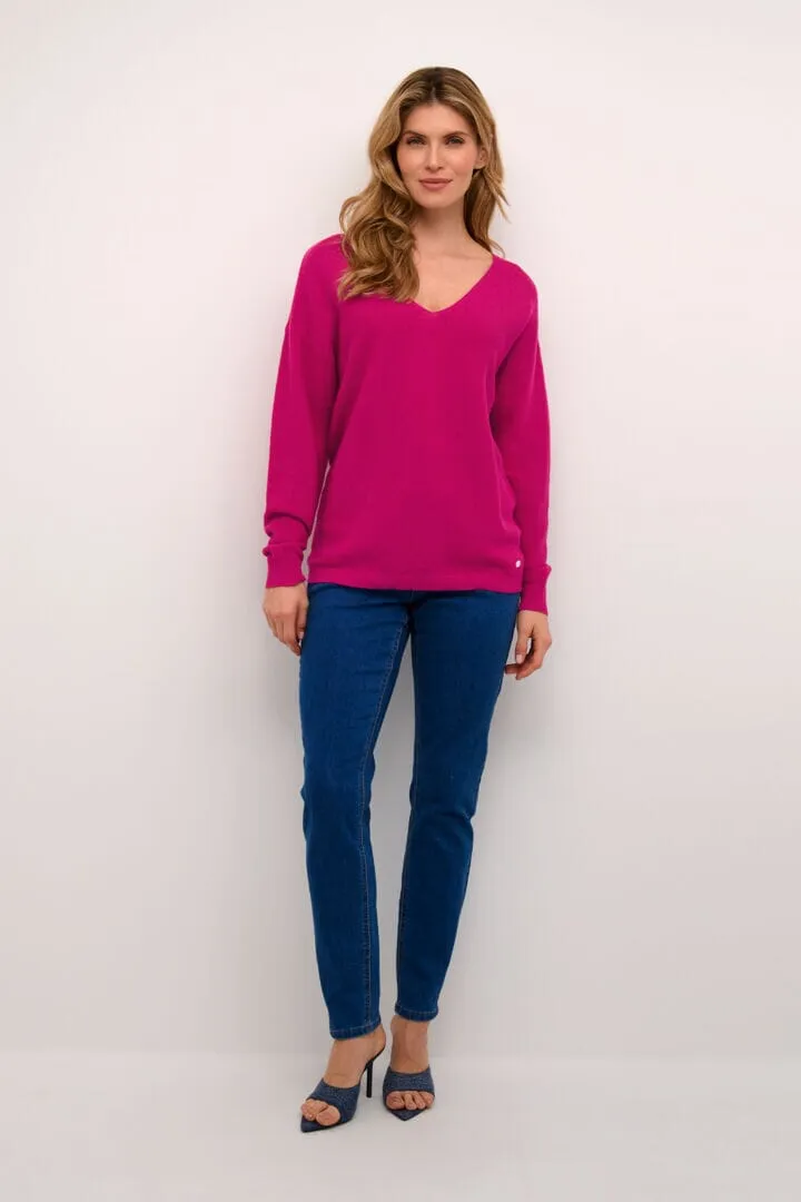 FUCHSIA V NECK COTTON SWEATER