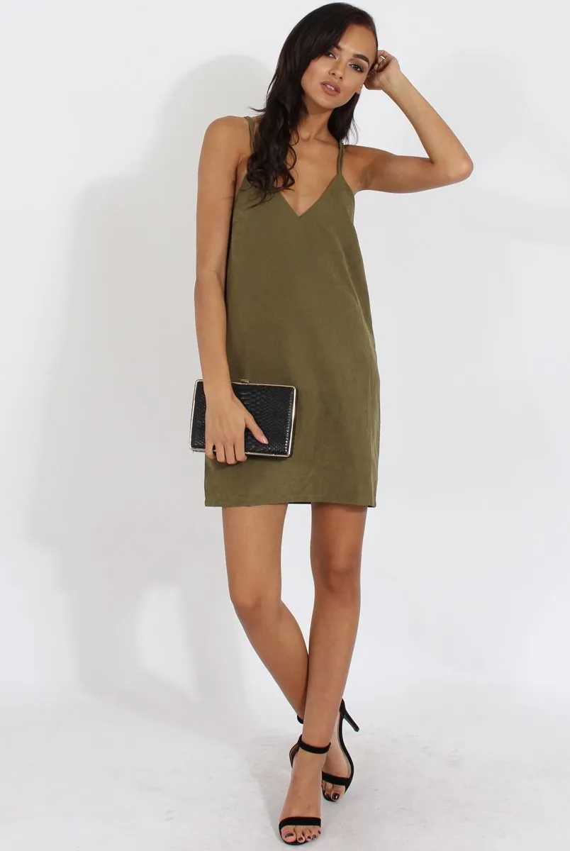 Green Faux Suede Strappy Back Slip Dress - Sylvie