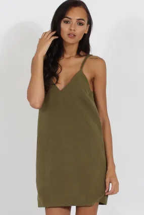 Green Faux Suede Strappy Back Slip Dress - Sylvie