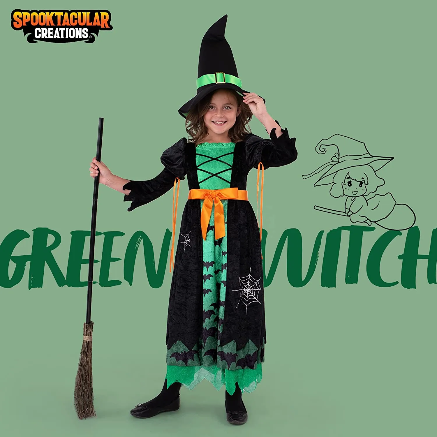 Green Witch Costume for Girls - Child