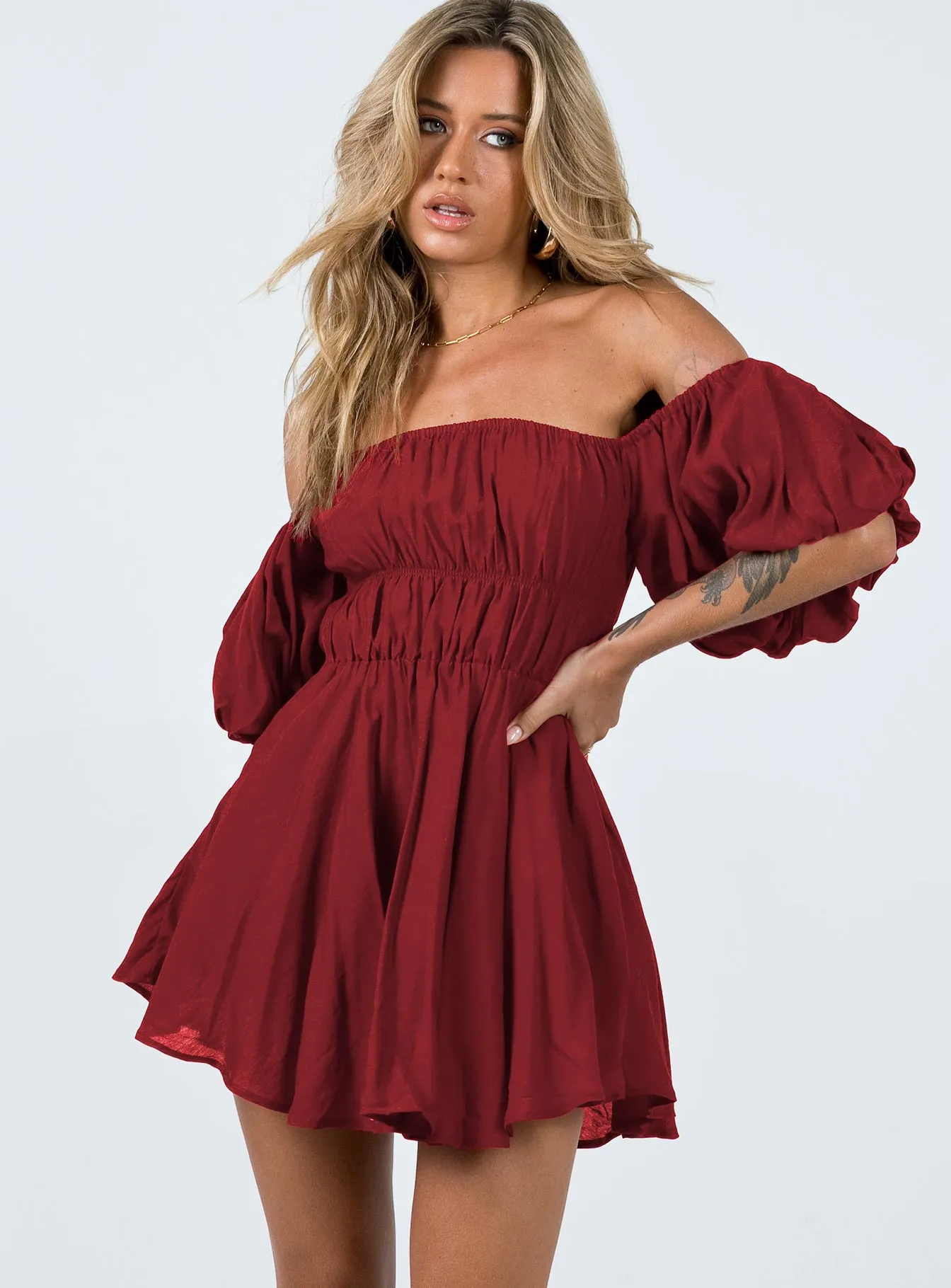 Halton Mini Dress Burgundy