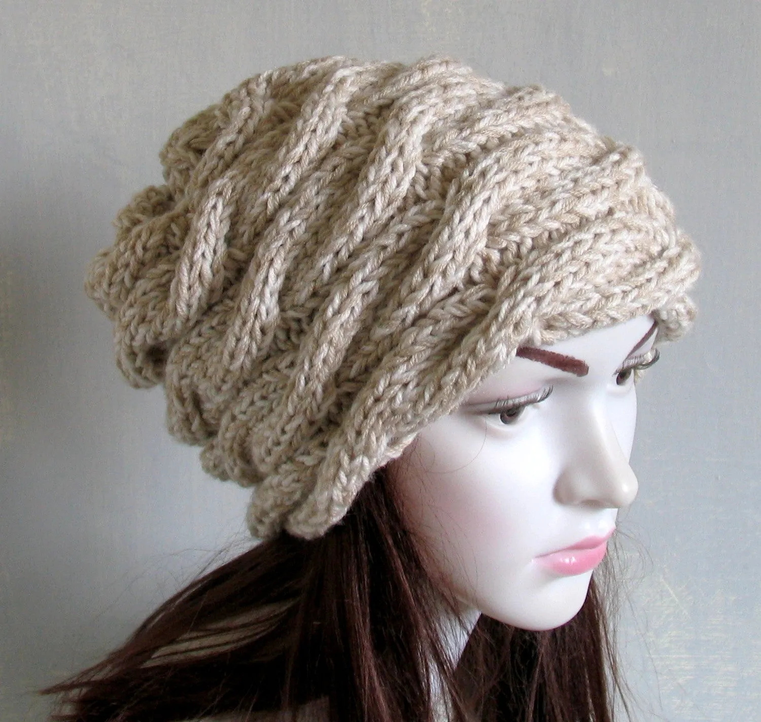 Hand Knitted Warm Slouchy Beanie Hat Soft Women's Chunky Knit Hat Winter Accessories