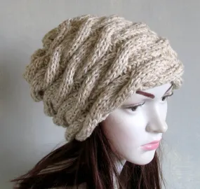 Hand Knitted Warm Slouchy Beanie Hat Soft Women's Chunky Knit Hat Winter Accessories