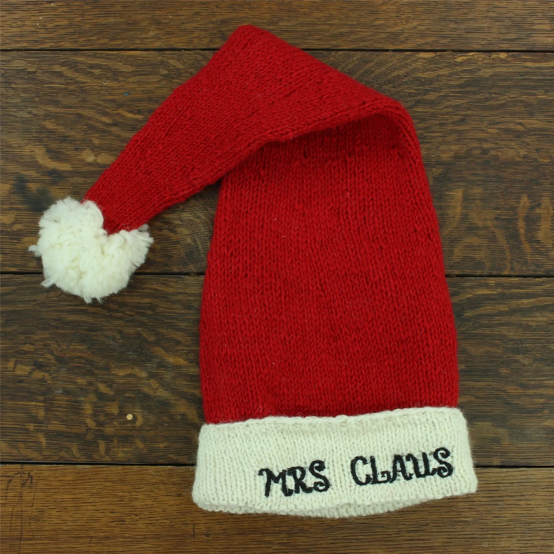 Hand Knitted Wool Christmas Beanie Hat - Mrs Claus