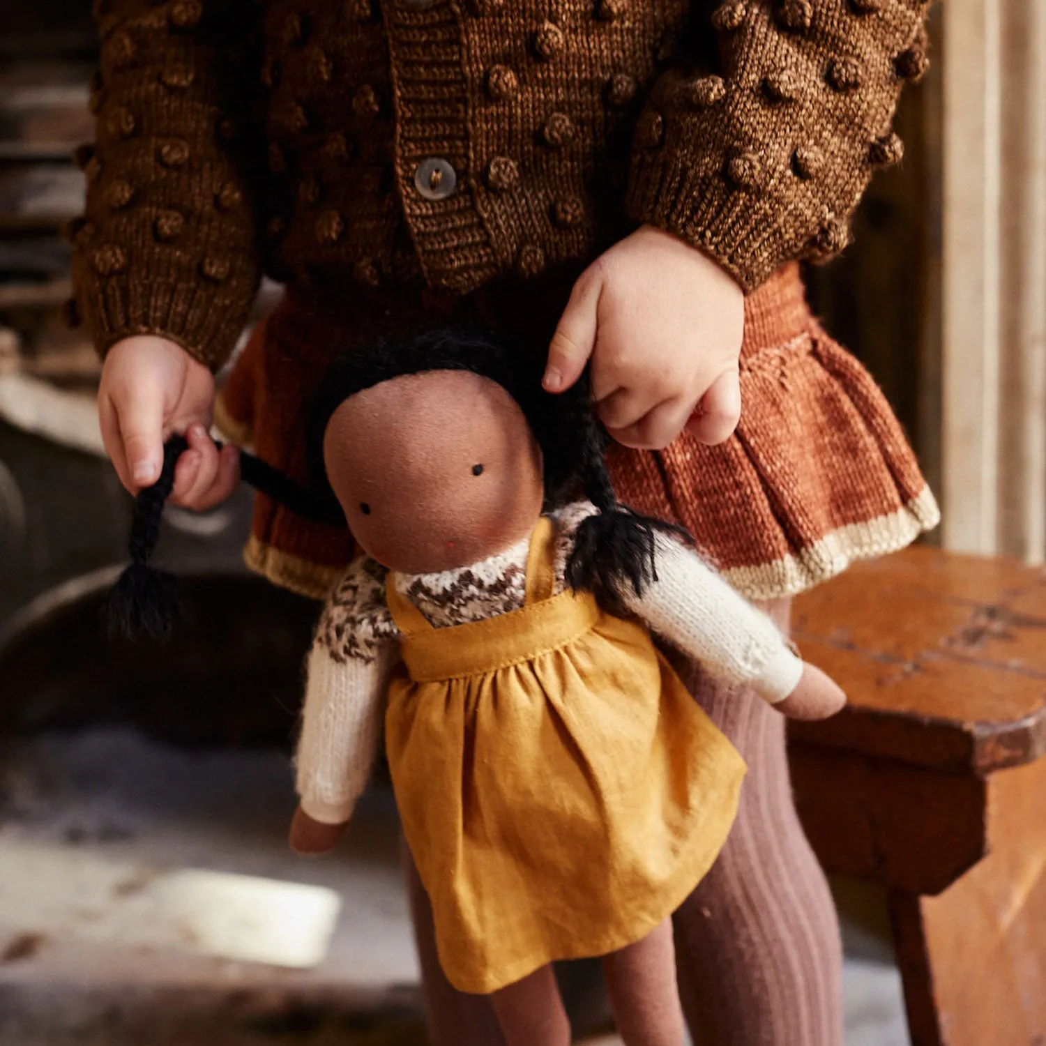 Handmade Doll in Isle Sweater & Pinafore - Black