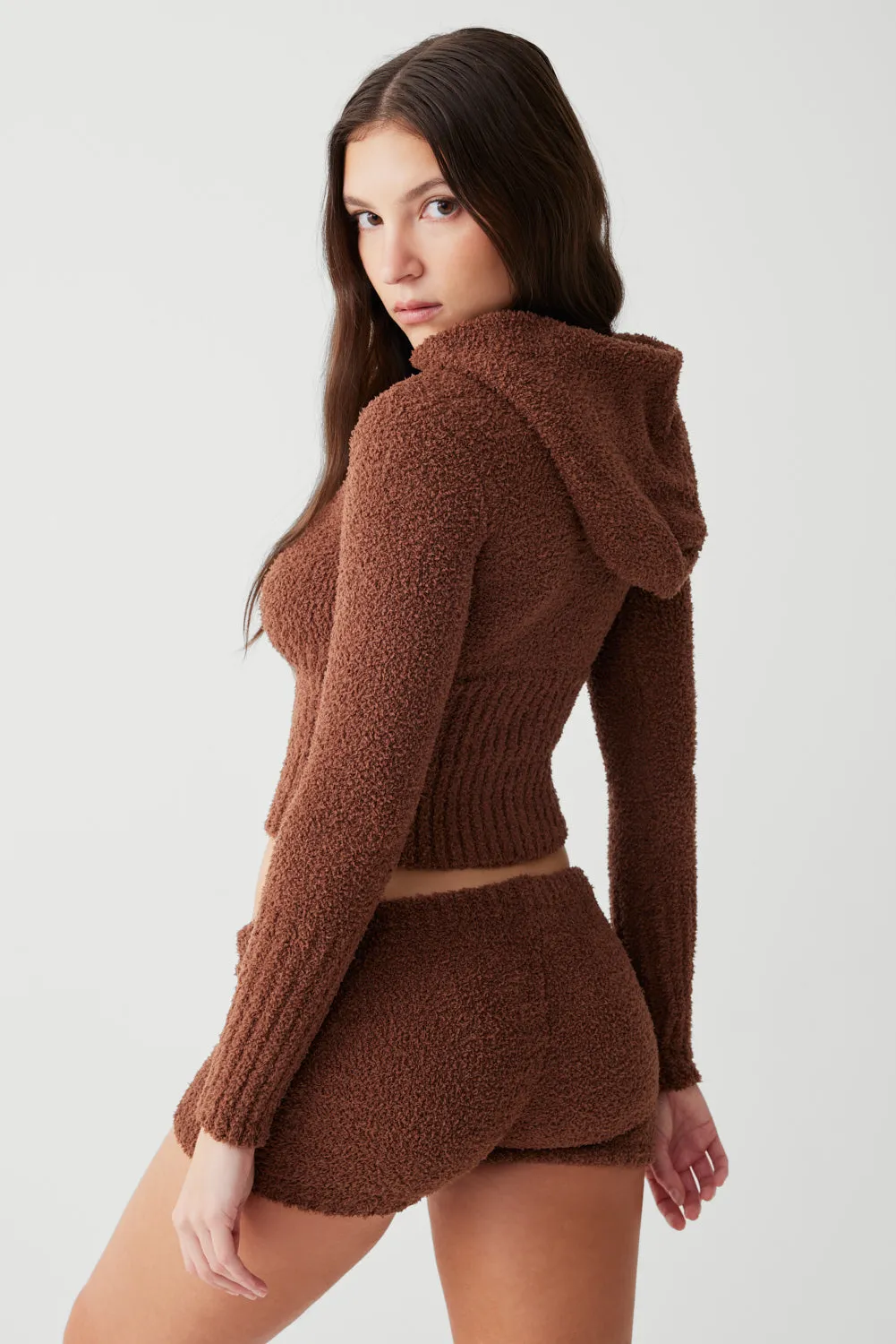 Harlowe Fuzzy Zip Up Hoodie - Chocolate Lily