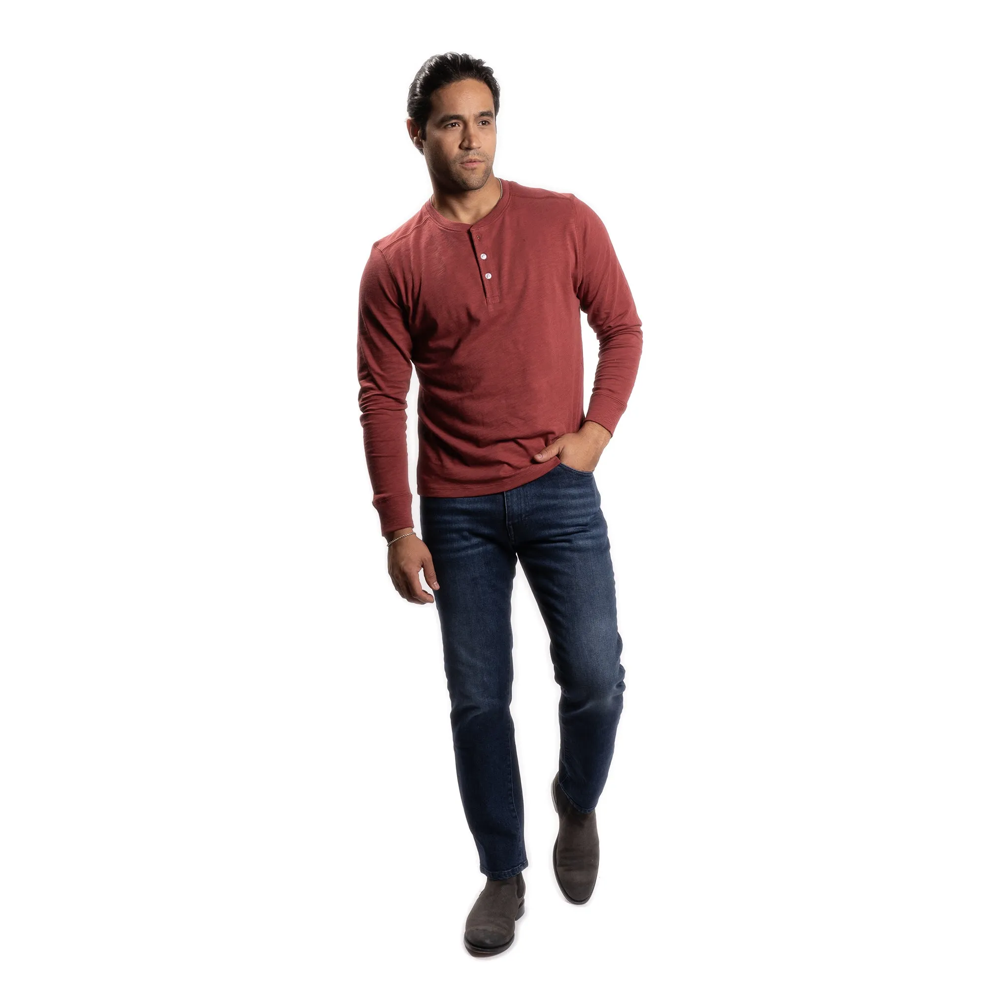 Henley Shirt Long Sleeve - Burgundy