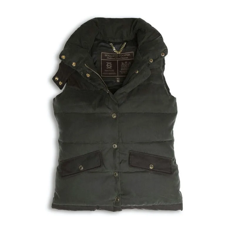 Holland Cooper Aviator Ladies Wax Padded Gilet - Dark Olive