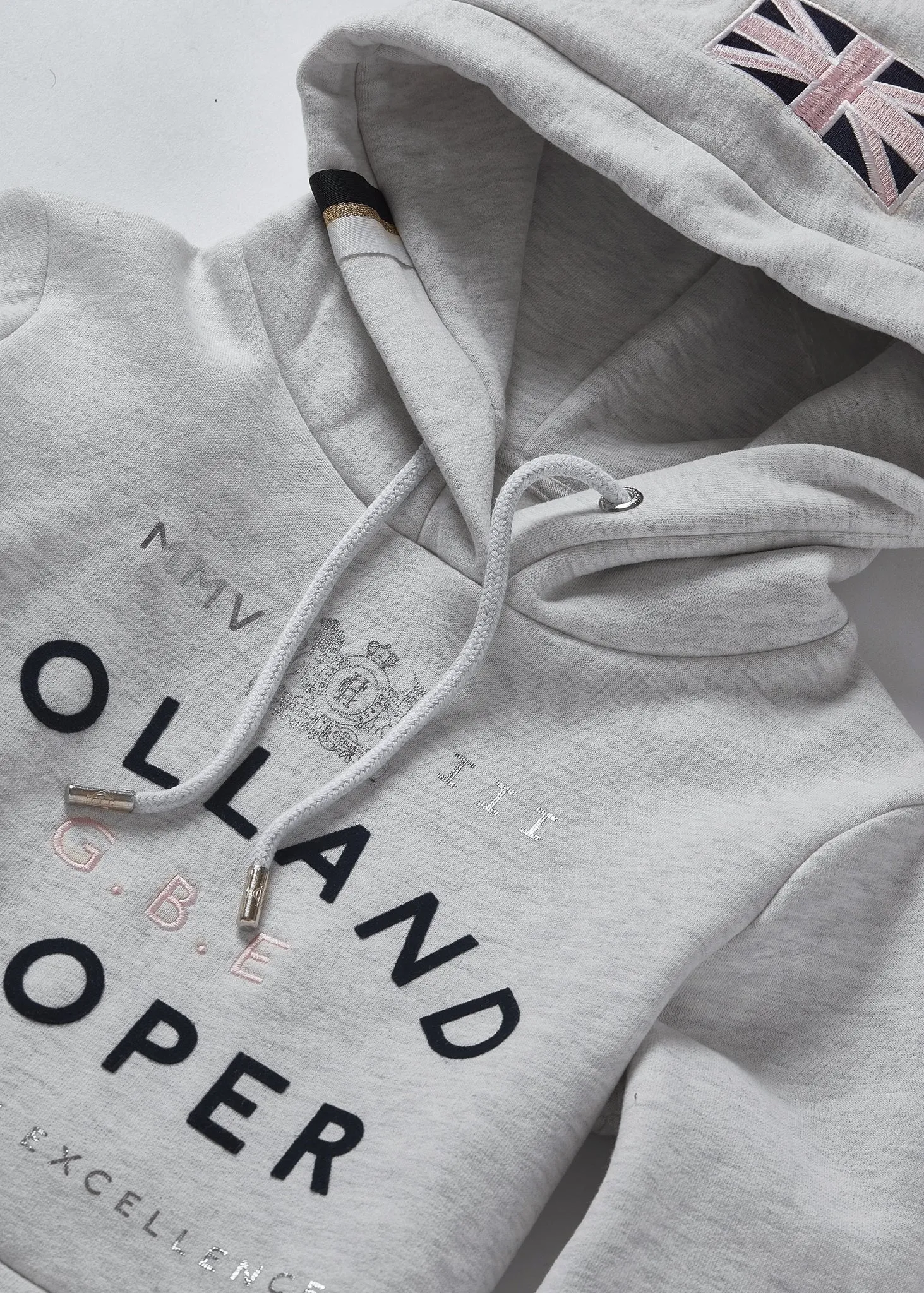 Holland Cooper GBE Flock Logo Hoodie in Grey Marle