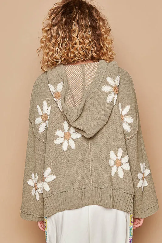 Hooded Flower Sweater by POL - Basil