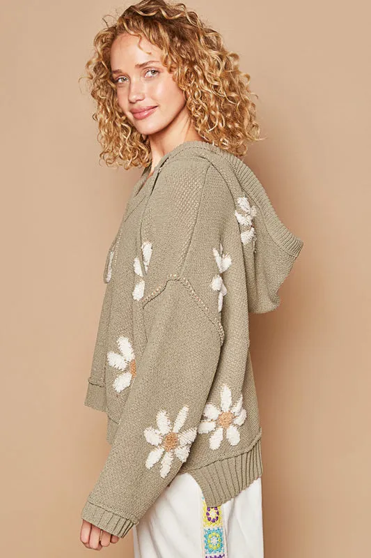 Hooded Flower Sweater by POL - Basil