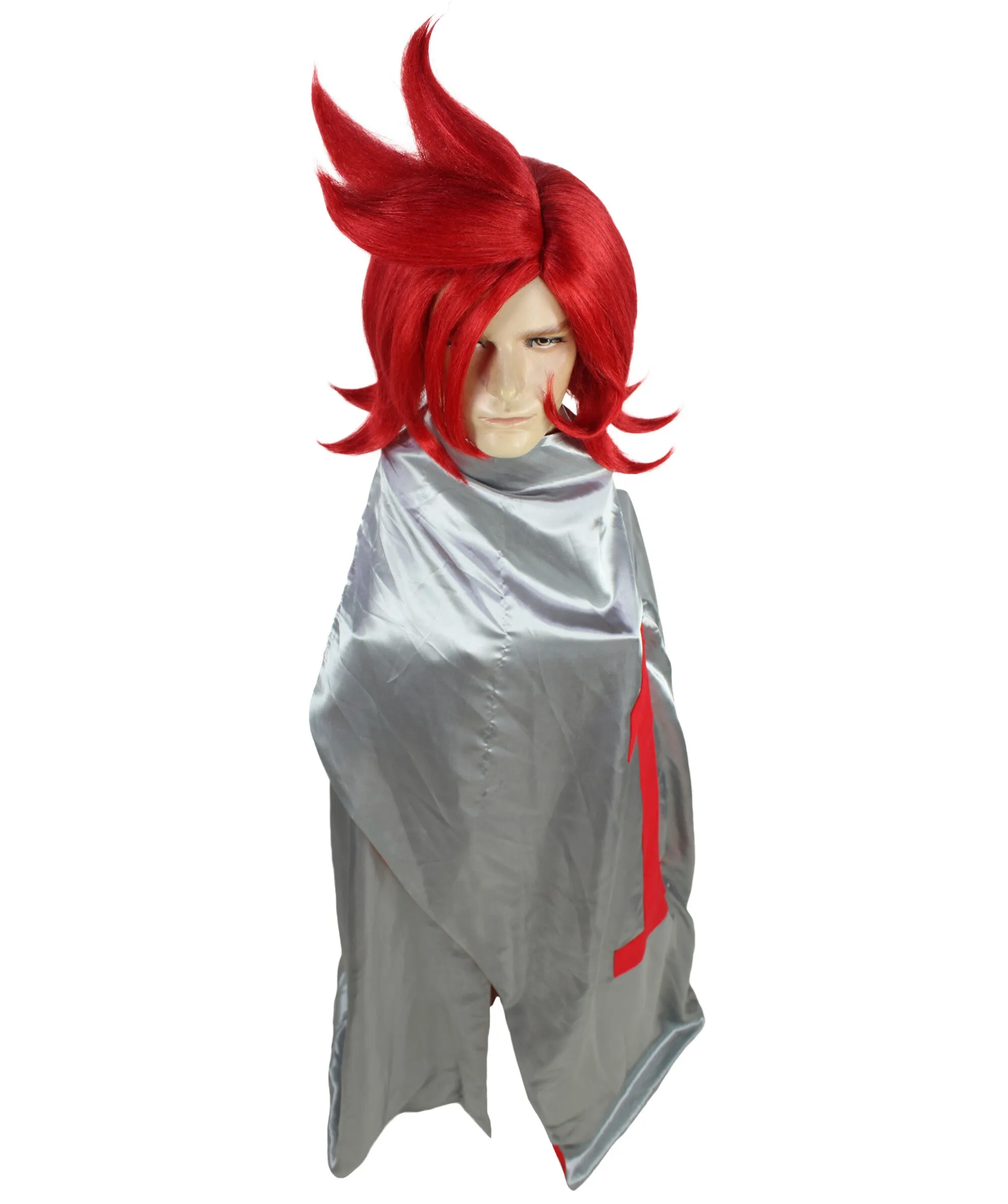 HPO Adult Men's Japanese Manga Red Prince Wig with Cape| Perfect for Halloween| Flame-retardant Synthetic Material